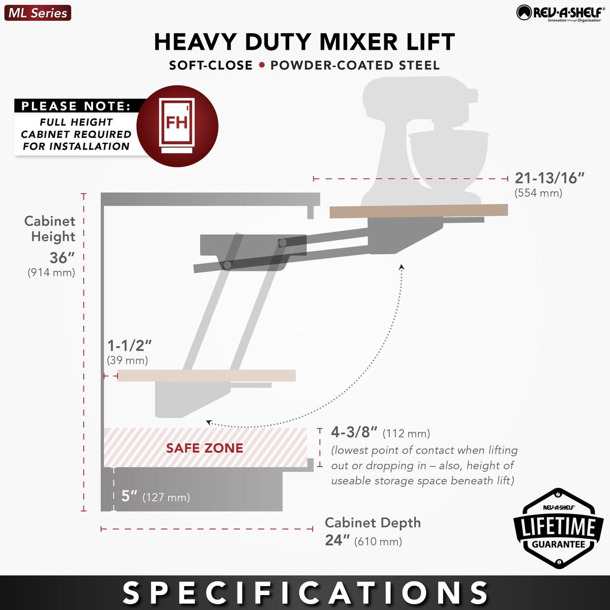 Rev-A-Shelf Heavy Duty Mixer Lift with Shelf