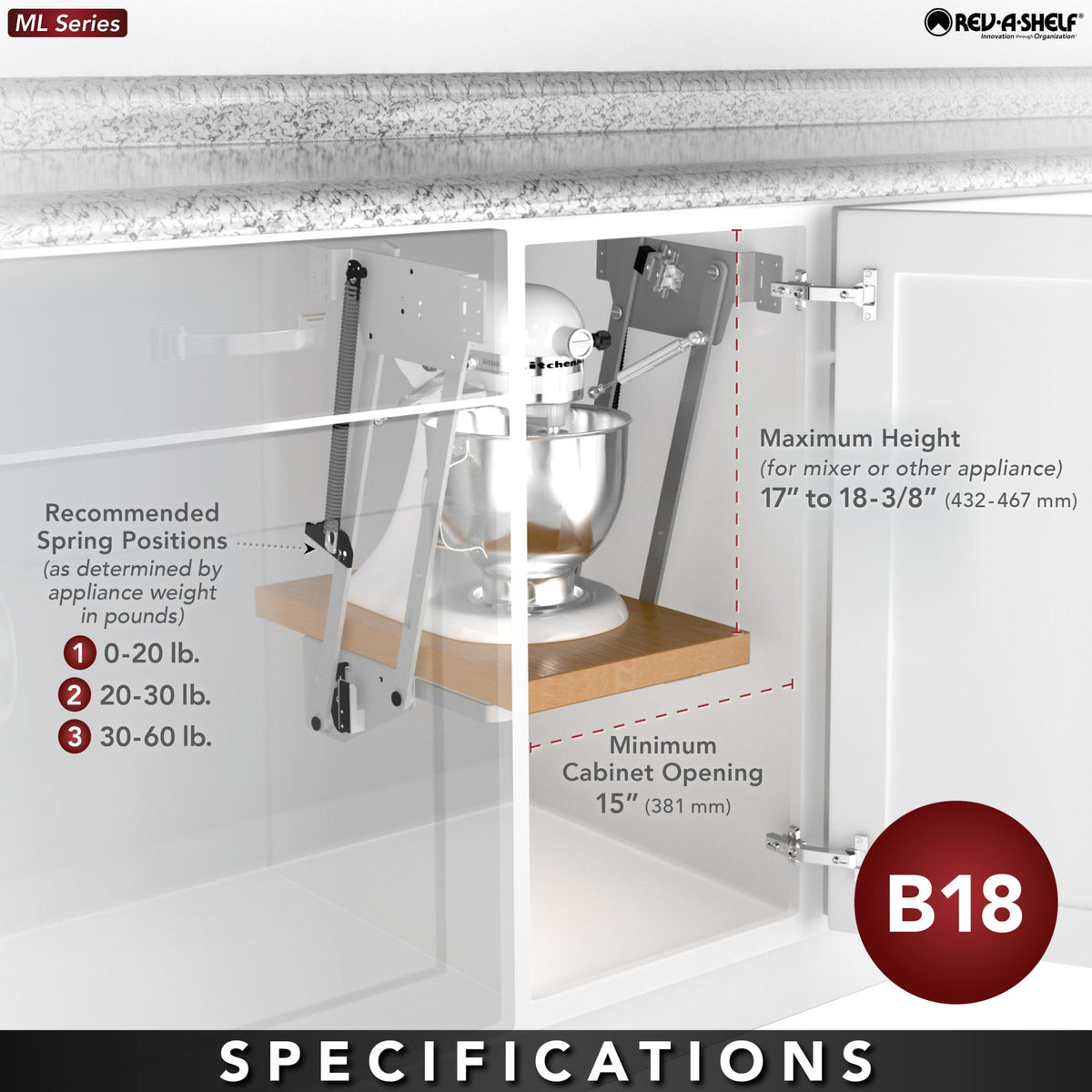 Rev-A-Shelf Heavy Duty Mixer Lift with Shelf