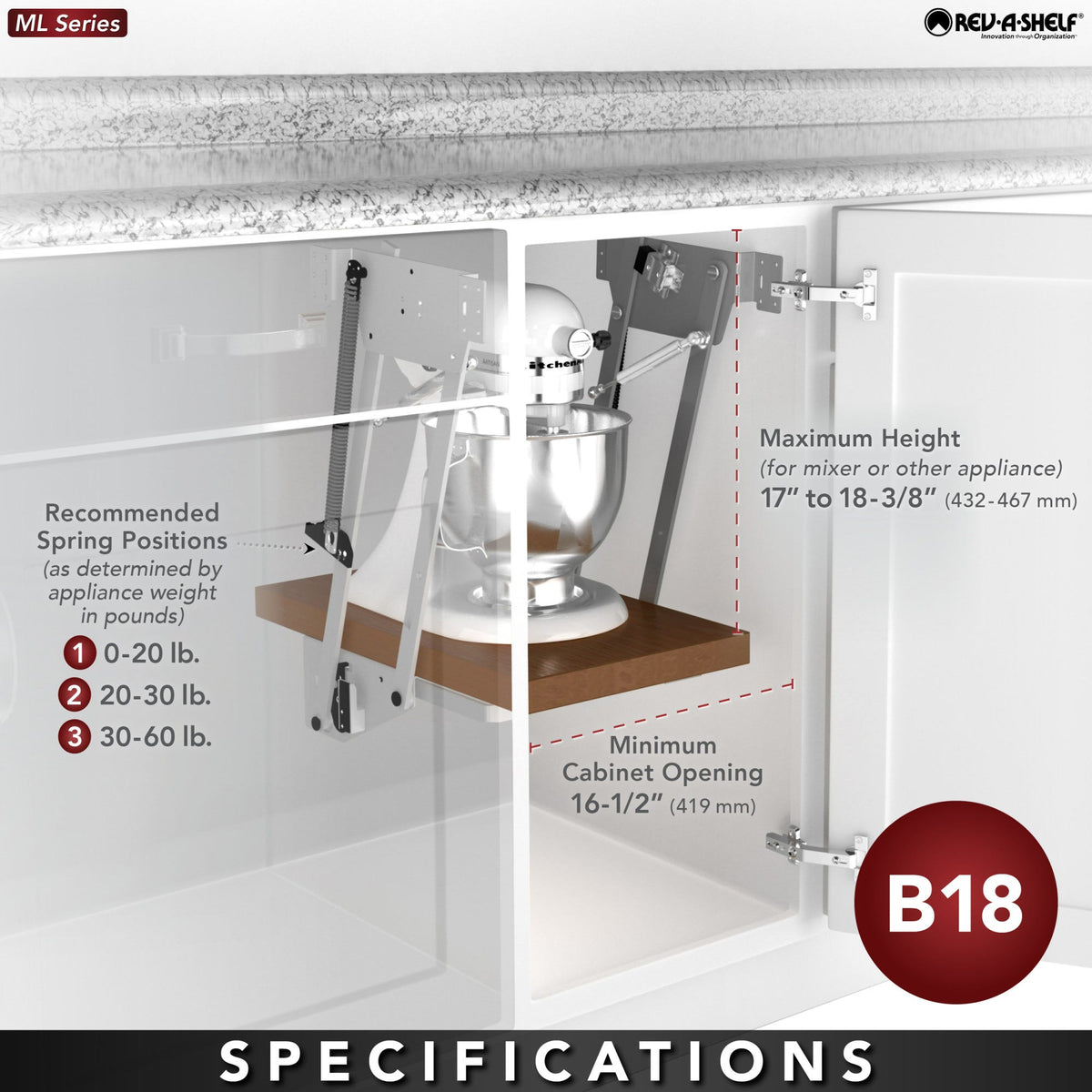Rev-A-Shelf Heavy Duty Mixer Lift with Shelf, orion gray