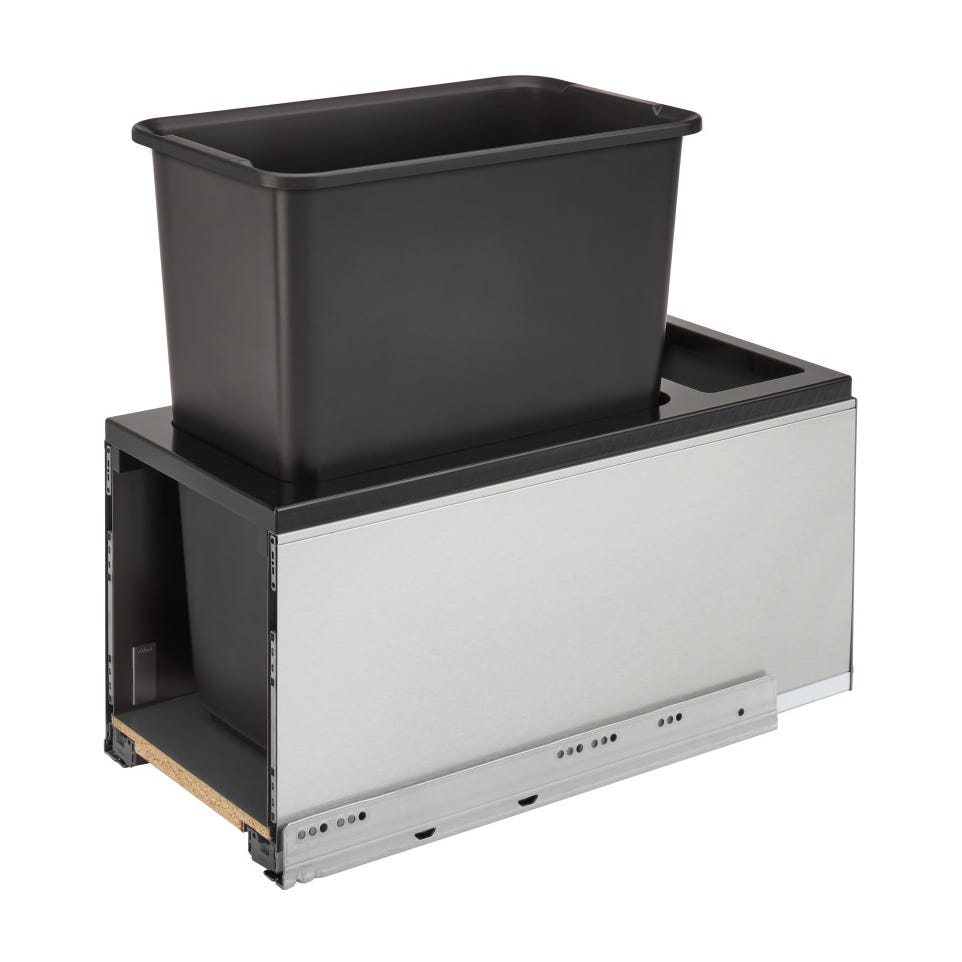 Rev-A-Shelf LEGRABOX Pullout Waste Container with BLUM Soft-Close for Frameless Base Cabinets, Black, 12"