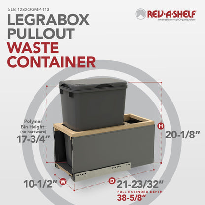 Rev-A-Shelf LEGRABOX Pullout Waste Container with BLUM Soft-Close for Frameless Base Cabinets, orion gray