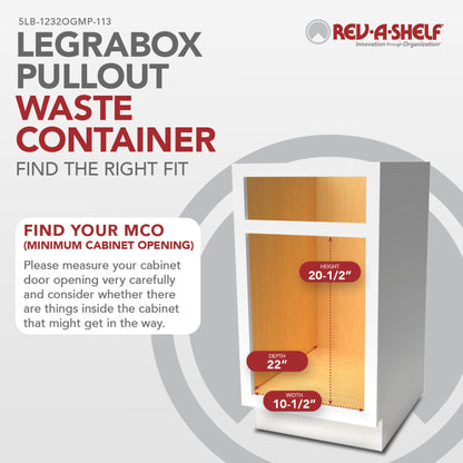 Rev-A-Shelf LEGRABOX Pullout Waste Container with BLUM Soft-Close for Frameless Base Cabinets, orion gray