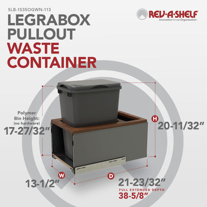 Rev-A-Shelf LEGRABOX Pullout Waste Container with BLUM Soft-Close for Frameless Base Cabinets, orion gray