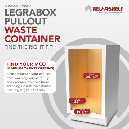 Rev-A-Shelf LEGRABOX Pullout Waste Container with BLUM Soft-Close for Frameless Base Cabinets, orion gray