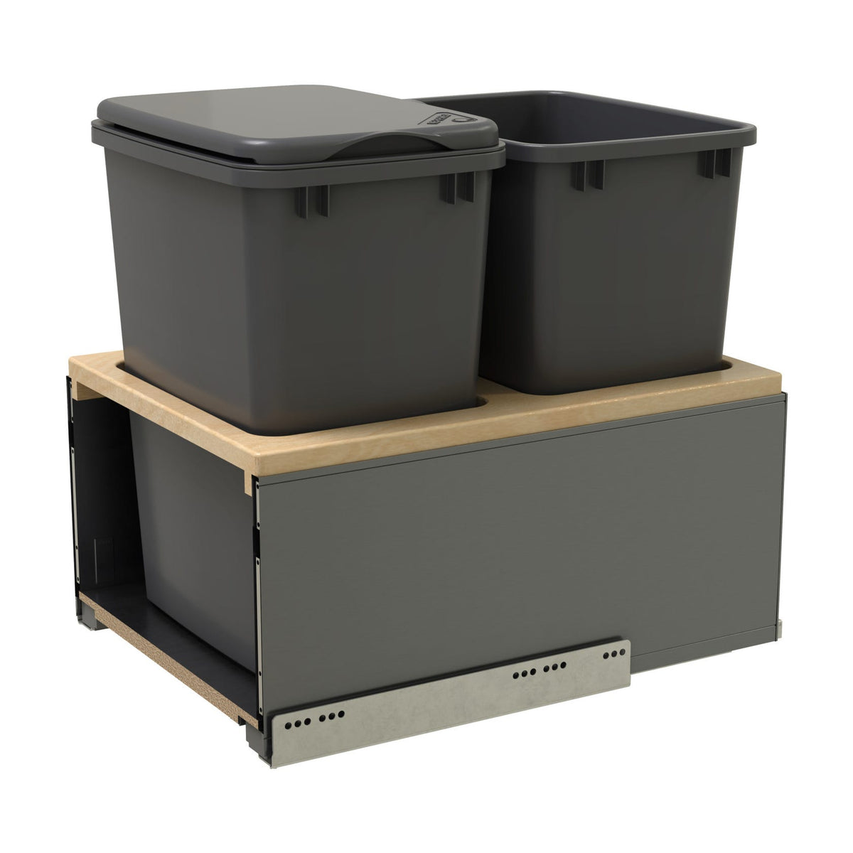 Rev-A-Shelf LEGRABOX Pullout Waste Container with BLUM Soft-Close for Frameless Base Cabinets, Orion Gray, 18"