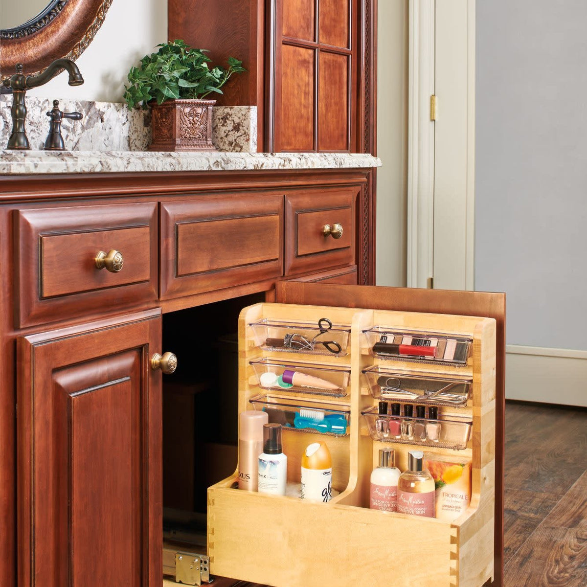 Rev-A-Shelf Maple L-Shaped Vanity Organizer