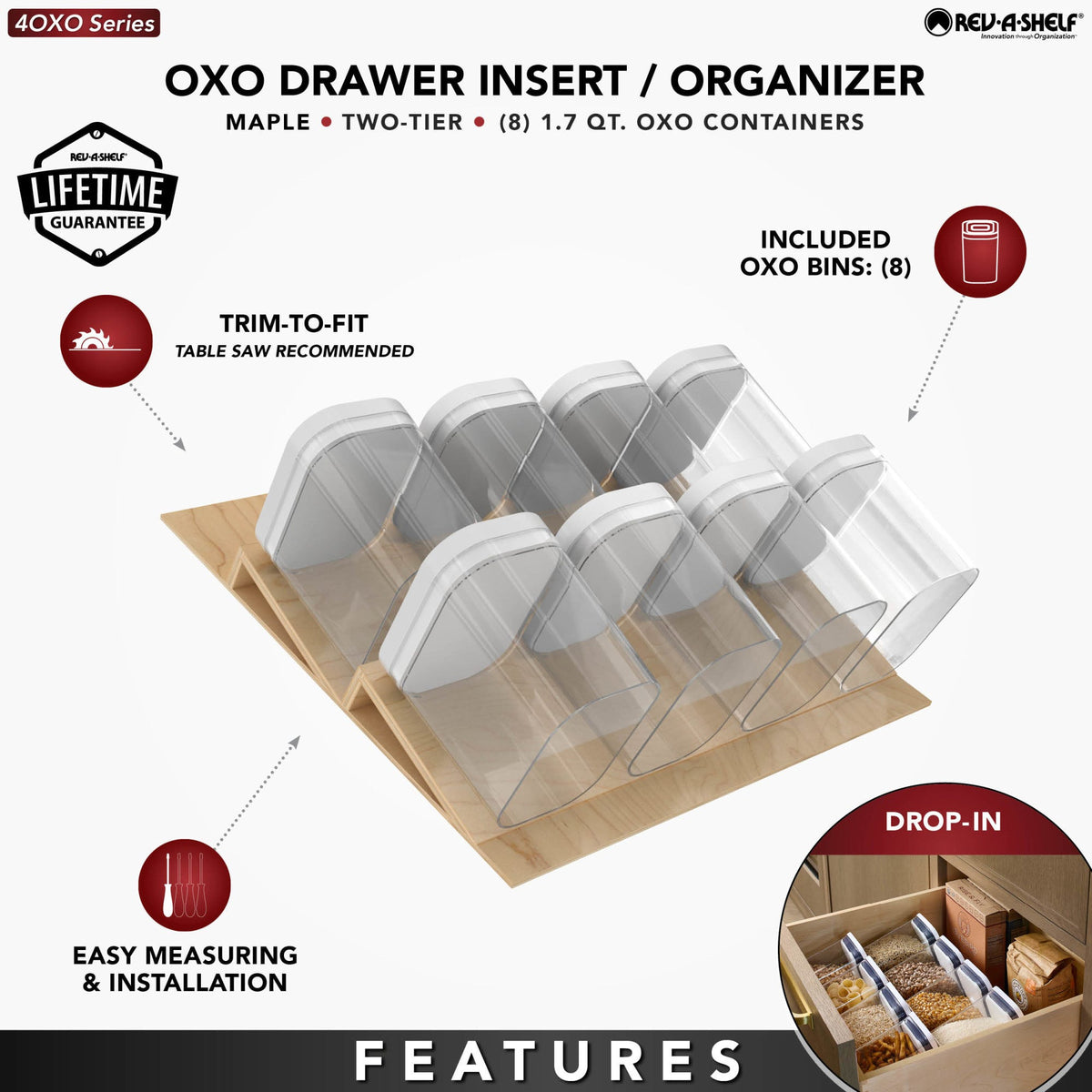 Rev-A-Shelf Maple OXO Drawer Insert Organizer, maple