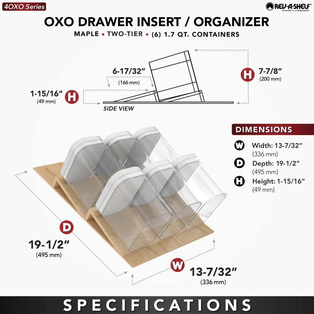 Rev-A-Shelf Maple OXO Drawer Insert Organizer