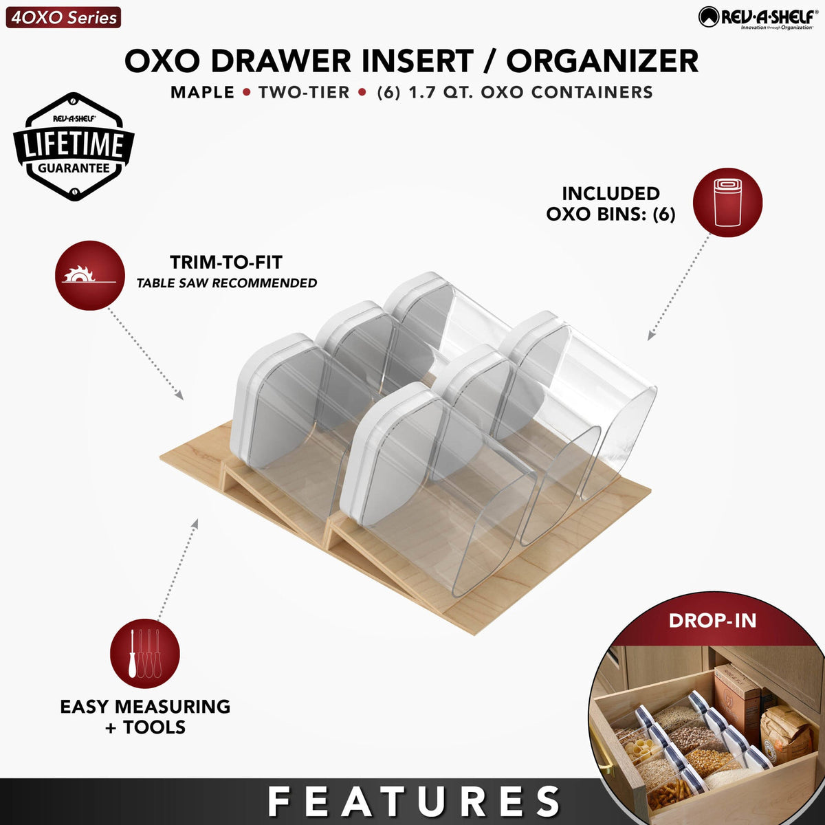 Rev-A-Shelf Maple OXO Drawer Insert Organizer