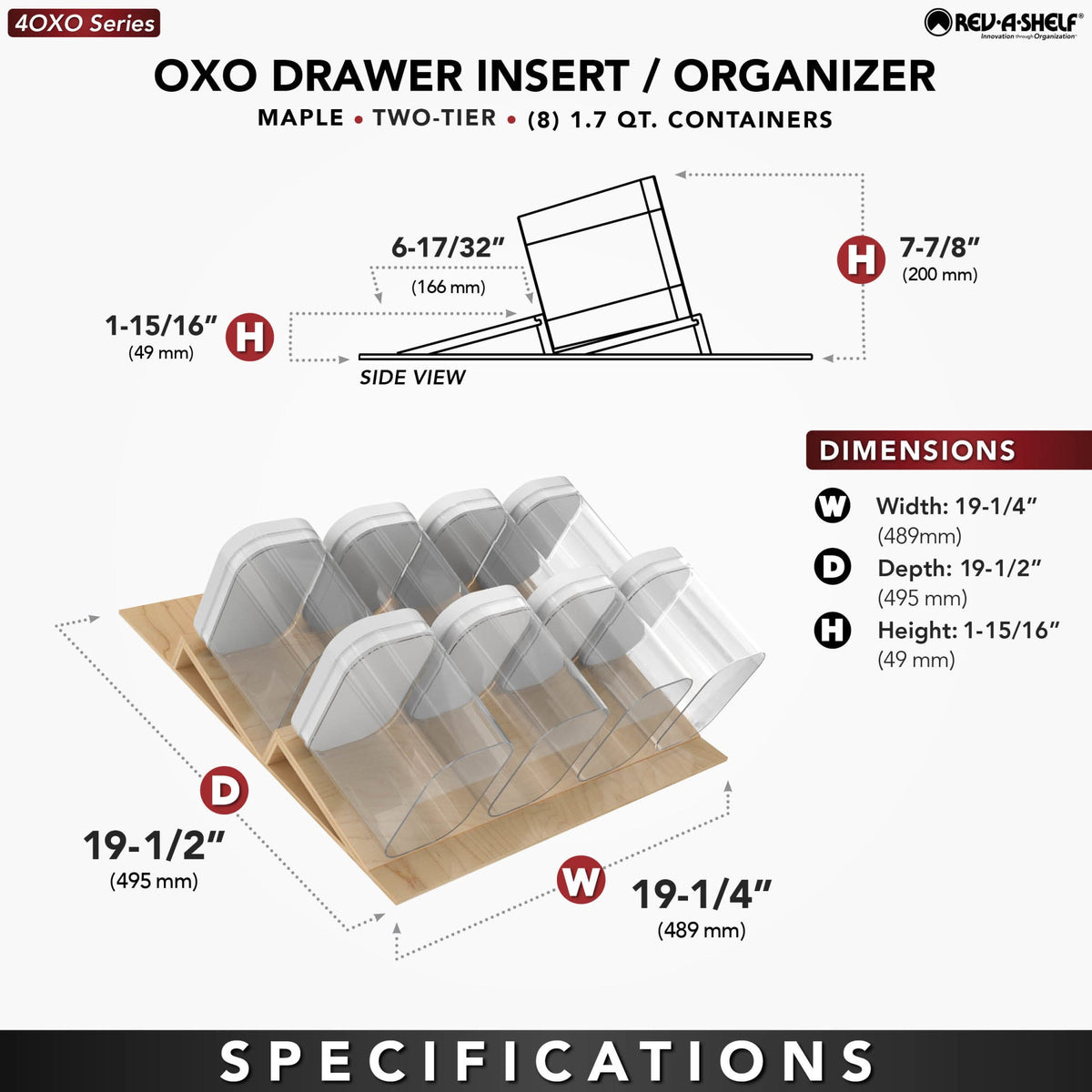 Rev-A-Shelf Maple OXO Drawer Insert Organizer, maple