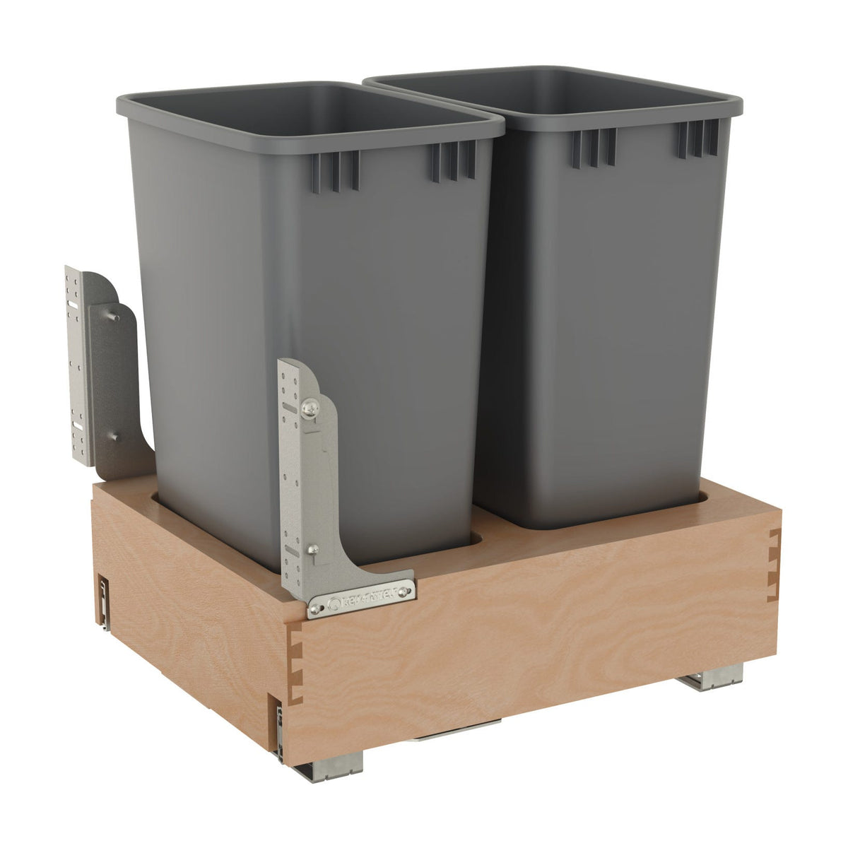 Rev-A-Shelf Maple Pullout Waste Container with Rev-A-Motion Soft-Open/Soft-Close, Metallic Silver, 21"