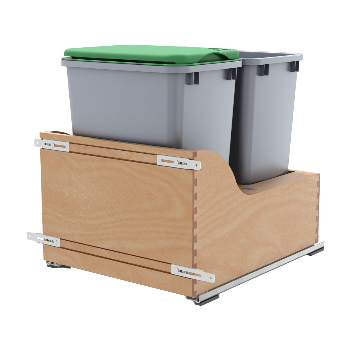 Rev-A-Shelf Maple Pullout Waste Container with Soft-Close, Metallic Silver, 21"