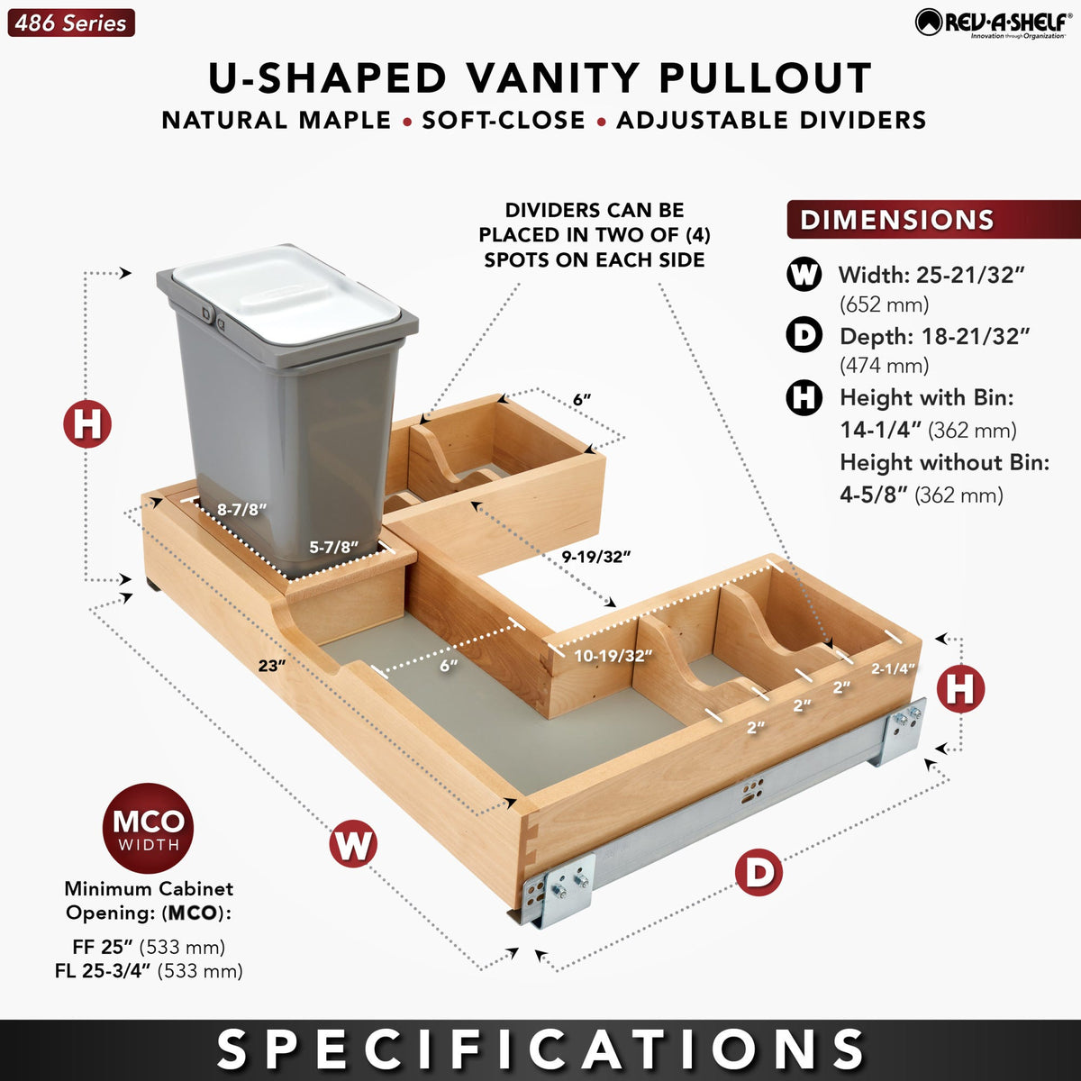Rev-A-Shelf Maple U-Shaped Vanity Pullout