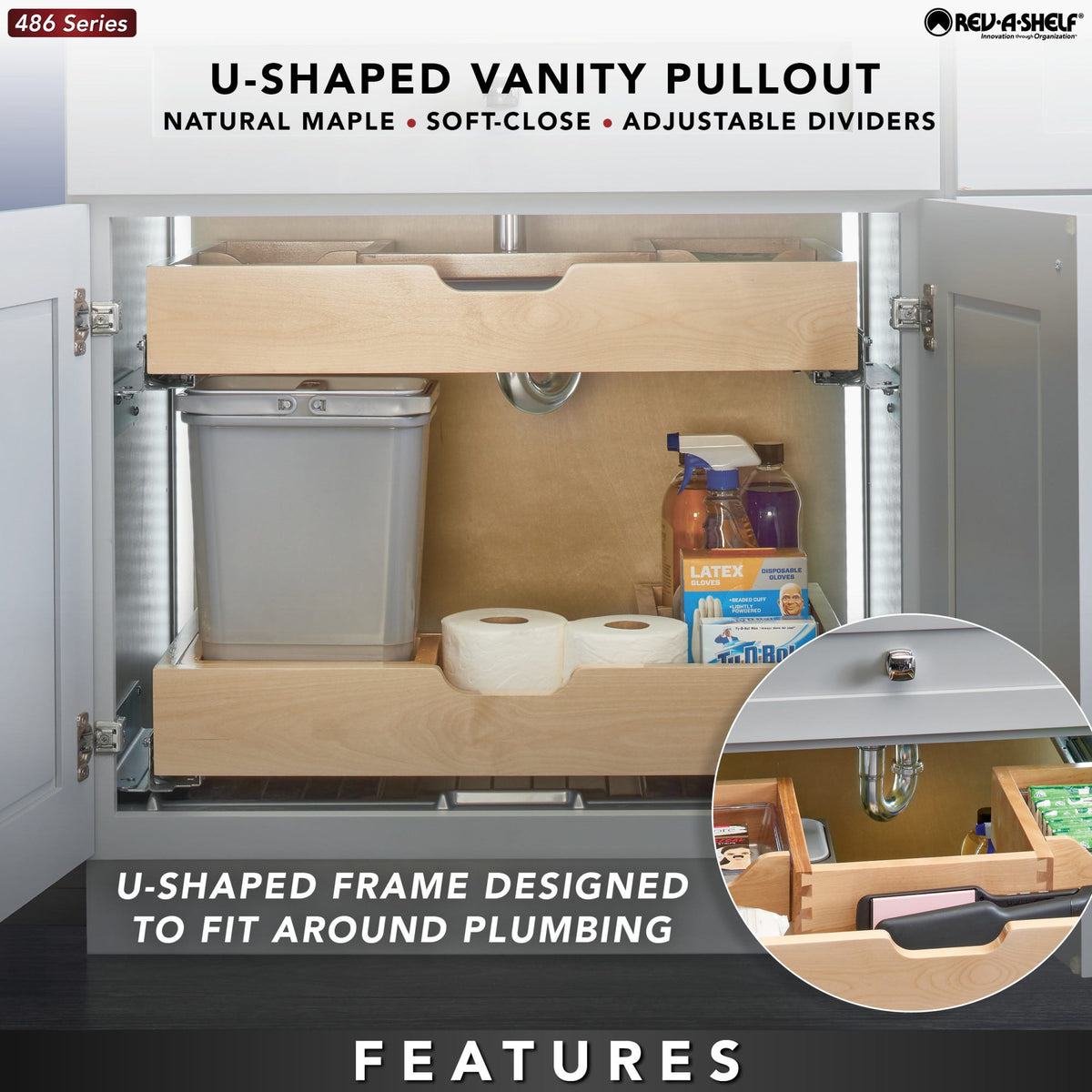 Rev-A-Shelf Maple U-Shaped Vanity Pullout