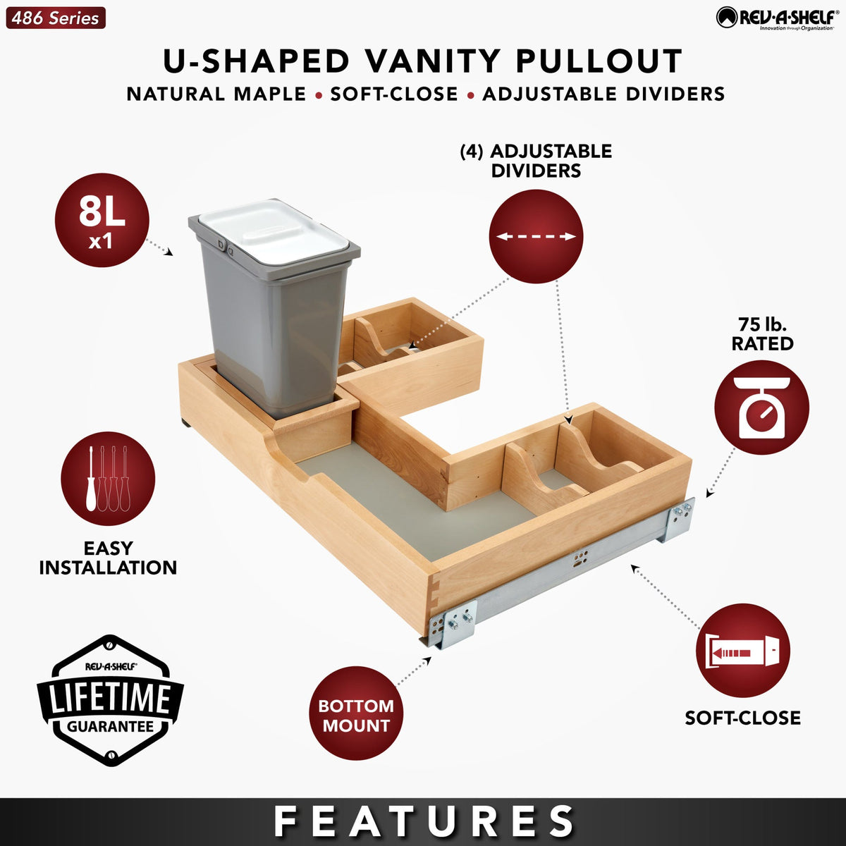 Rev-A-Shelf Maple U-Shaped Vanity Pullout