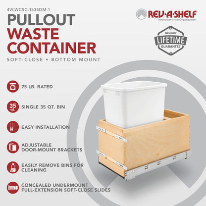 Rev-A-Shelf Maple Value Line Pullout Waste Container with Soft-Close