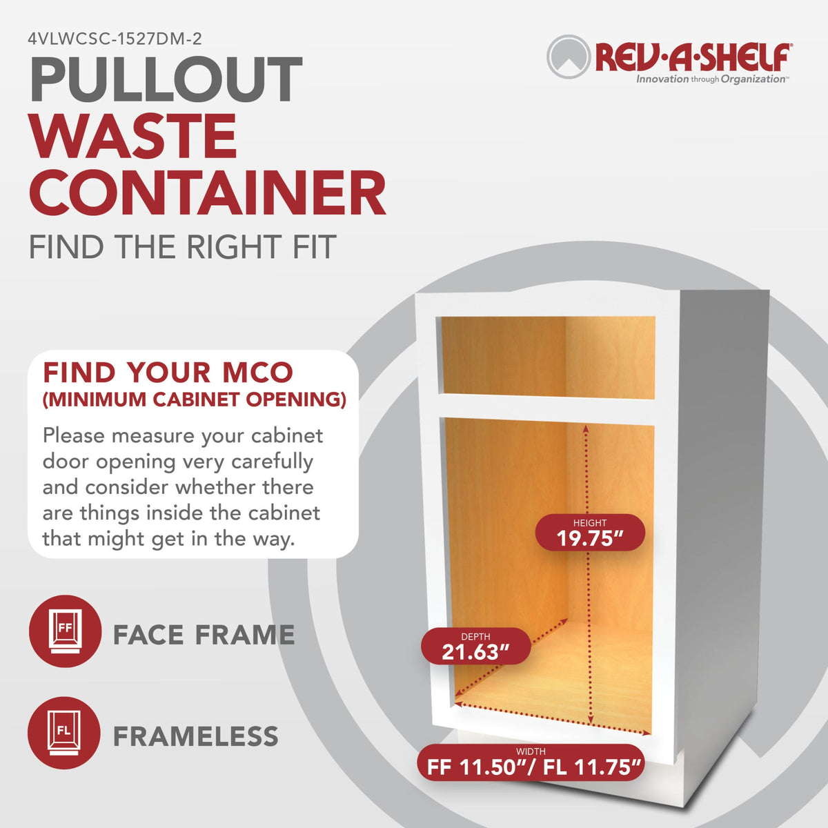 Rev-A-Shelf Maple Value Line Pullout Waste Container with Soft-Close, maple