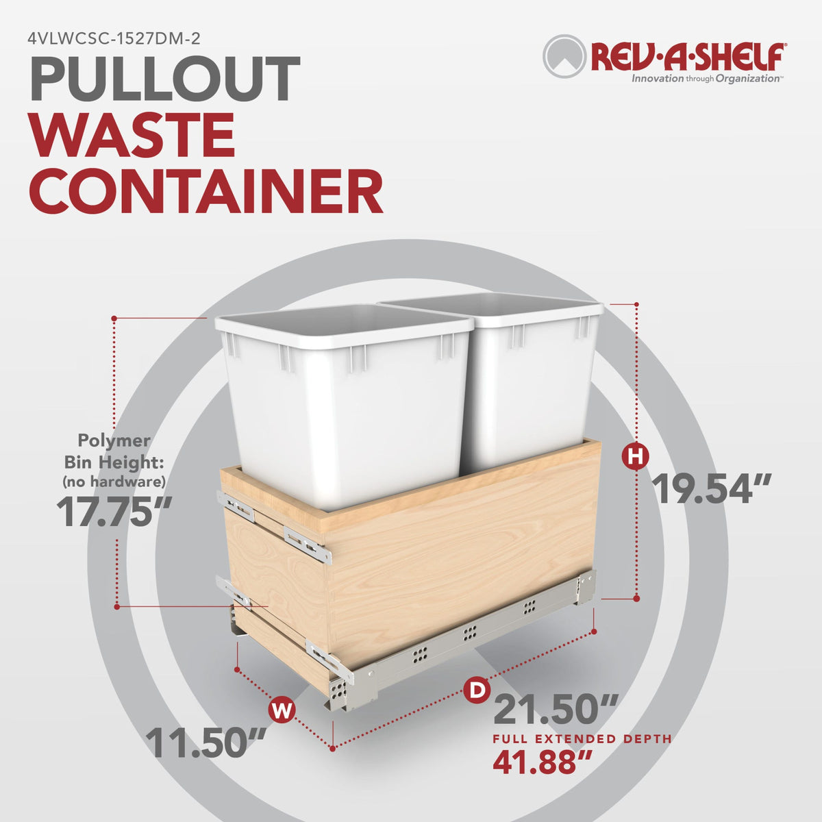 Rev-A-Shelf Maple Value Line Pullout Waste Container with Soft-Close, maple