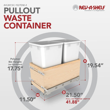 Rev-A-Shelf Maple Value Line Pullout Waste Container with Soft-Close, maple