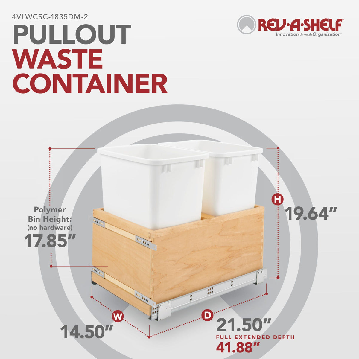 Rev-A-Shelf Maple Value Line Pullout Waste Container with Soft-Close, maple