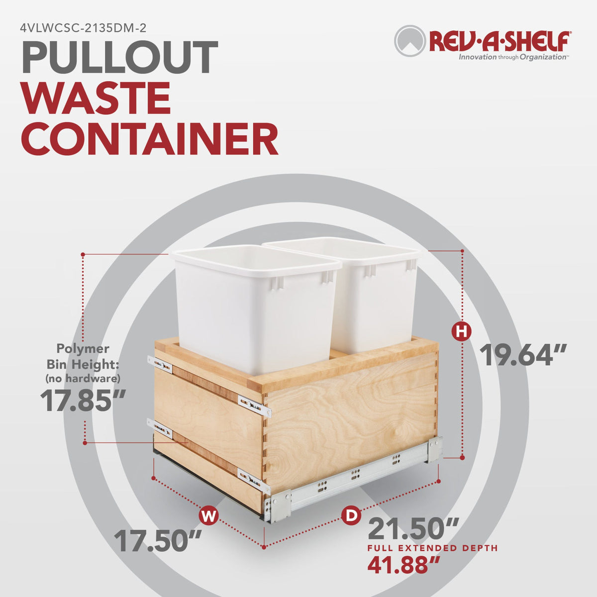 Rev-A-Shelf Maple Value Line Pullout Waste Container with Soft-Close, maple
