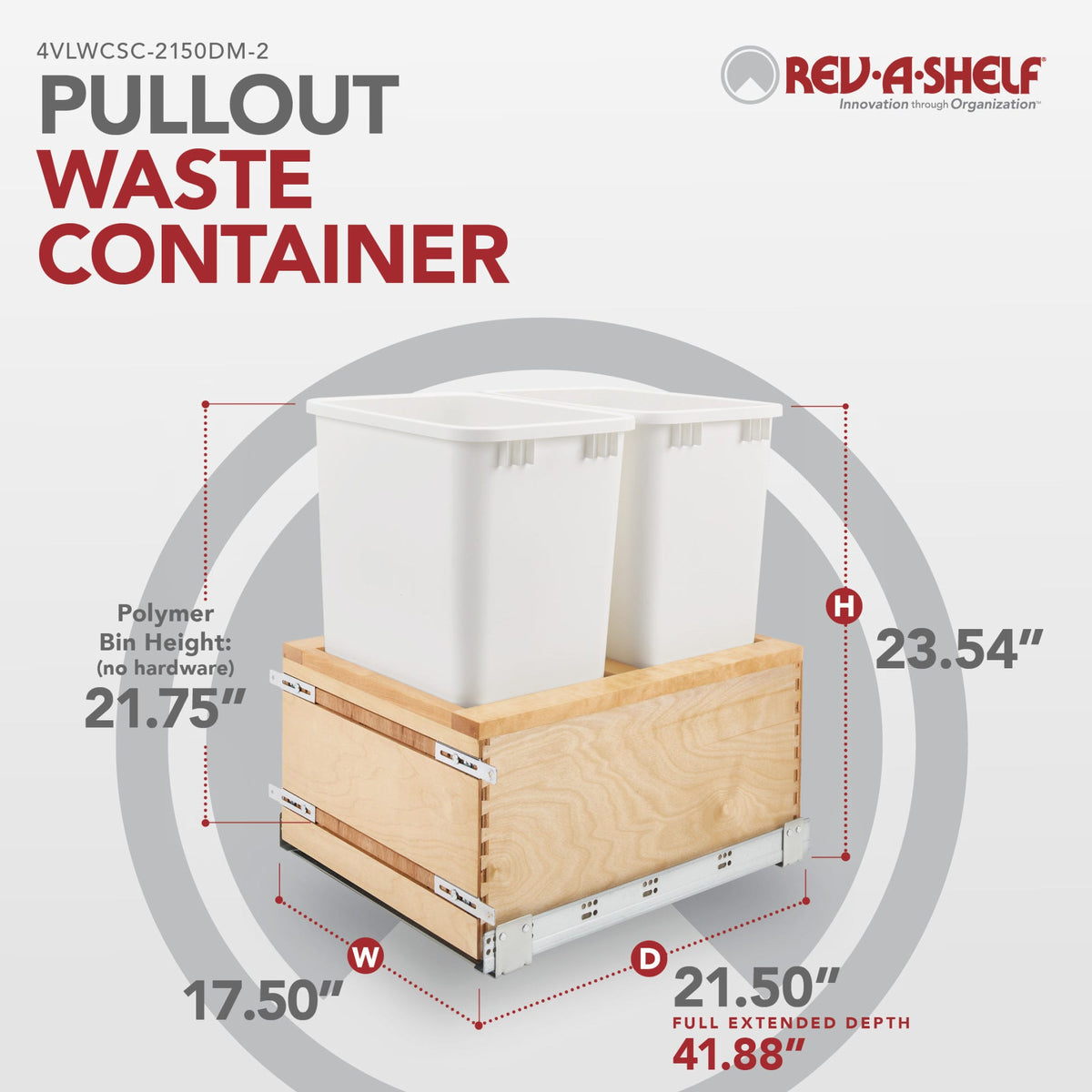 Rev-A-Shelf Maple Value Line Pullout Waste Container with Soft-Close, maple