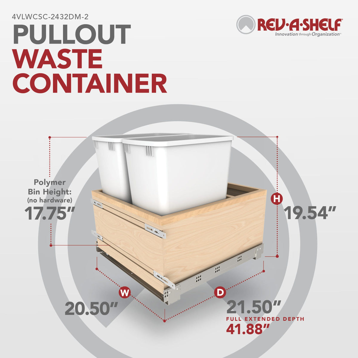Rev-A-Shelf Maple Value Line Pullout Waste Container with Soft-Close, maple