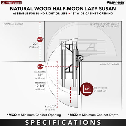 Rev-A-Shelf Natural Wood Half Moon Organizer for Blind Corner Cabinets, maple