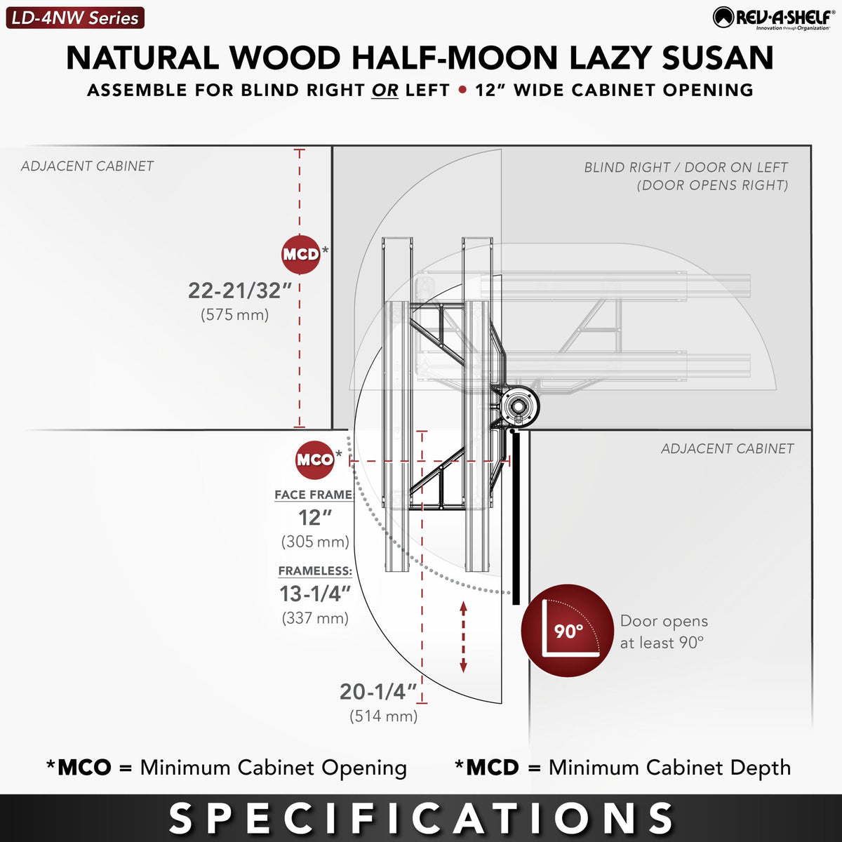 Rev-A-Shelf Natural Wood Half Moon Organizer for Blind Corner Cabinets