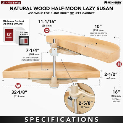 Rev-A-Shelf Natural Wood Half Moon Organizer for Blind Corner Cabinets