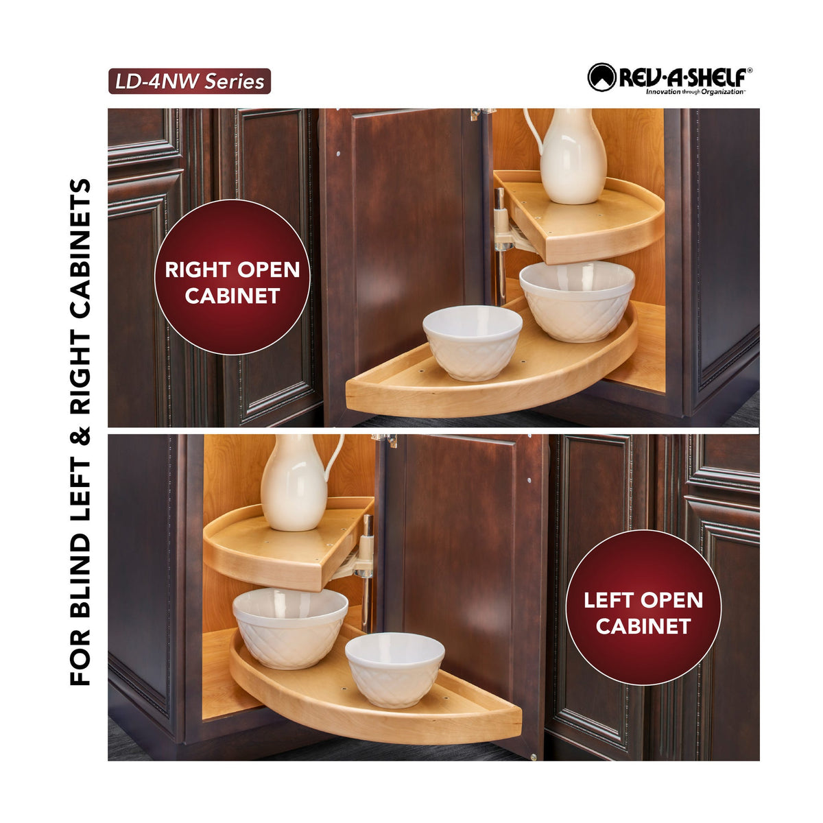 Rev-A-Shelf Natural Wood Half Moon Organizer for Blind Corner Cabinets