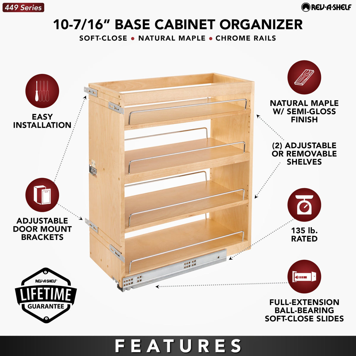 Rev-A-Shelf Side and Bottom Mount Base Pullout with BLUMOTION Soft-Close, natural maple