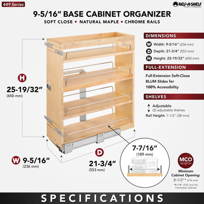 Rev-A-Shelf Side and Bottom Mount Base Pullout with BLUMOTION Soft-Close, natural maple