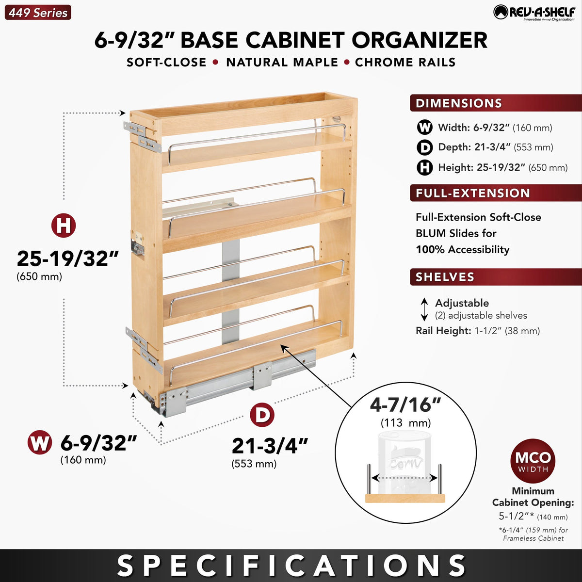 Rev-A-Shelf Side and Bottom Mount Base Pullout with BLUMOTION Soft-Close