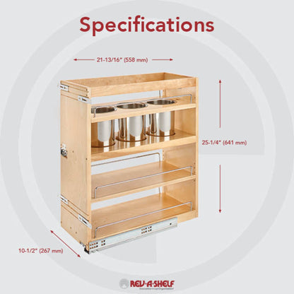 Rev-A-Shelf Side and Bottom Mount Base Utensil Pullout with BLUMOTION Soft-Close, natural maple