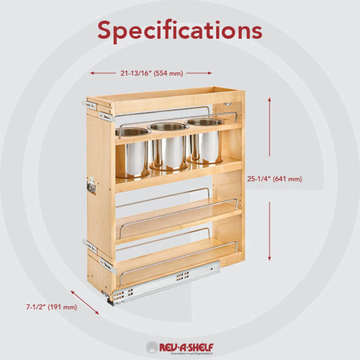 Rev-A-Shelf Side and Bottom Mount Base Utensil Pullout with BLUMOTION Soft-Close, natural maple