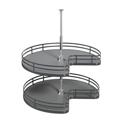 Rev-A-Shelf Solid Bottom 2-Shelf Kidney-Shaped Lazy Susan for Corner Base Cabinet, Orion Gray, 28"