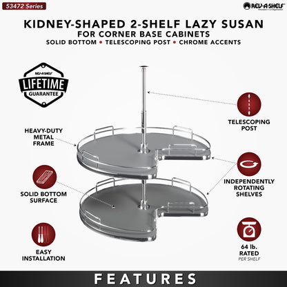 Rev-A-Shelf Solid Bottom 2-Shelf Kidney-Shaped Lazy Susan for Corner Base Cabinet