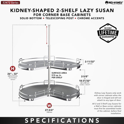 Rev-A-Shelf Solid Bottom 2-Shelf Kidney-Shaped Lazy Susan for Corner Base Cabinet