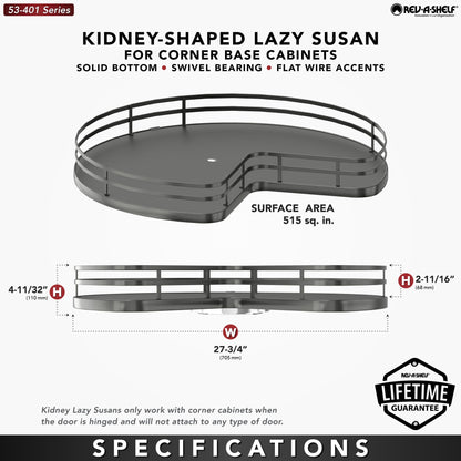 Rev-A-Shelf Solid Bottom Kidney-Shaped Lazy Susan for Corner Base Cabinet with Swivel Bearing, orion gray