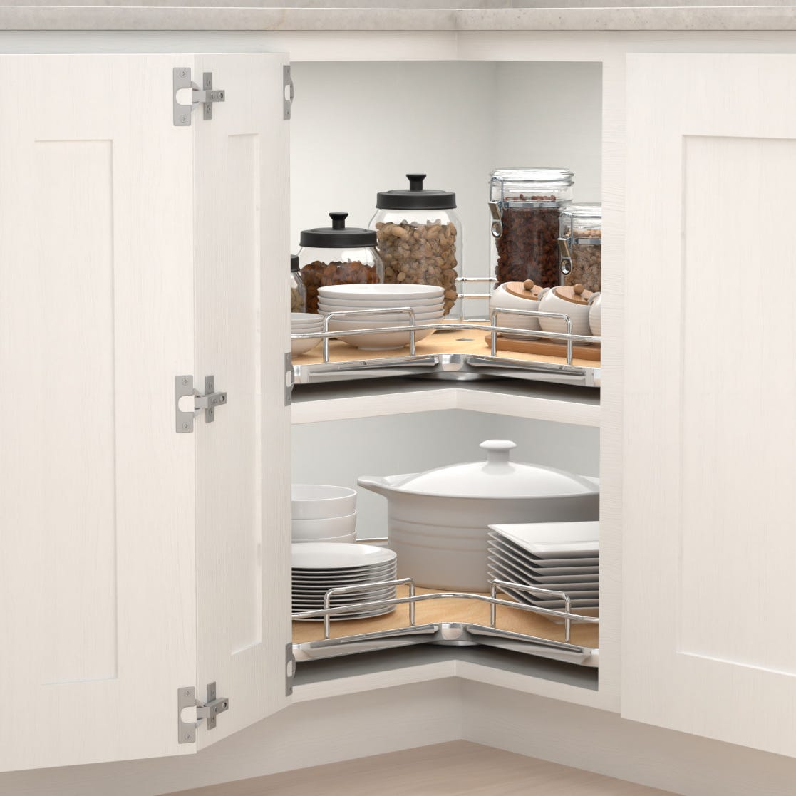 Rev-A-Shelf Solid Bottom Kidney-Shaped Lazy Susan for Corner Base Cabinet with Swivel Bearing