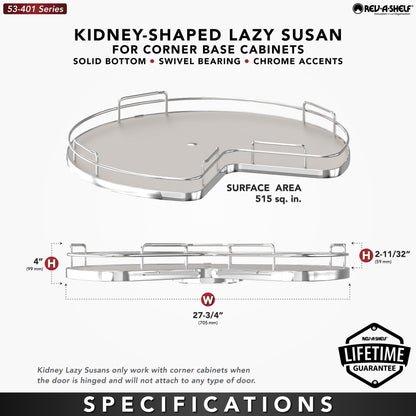 Rev-A-Shelf Solid Bottom Kidney-Shaped Lazy Susan for Corner Base Cabinet with Swivel Bearing
