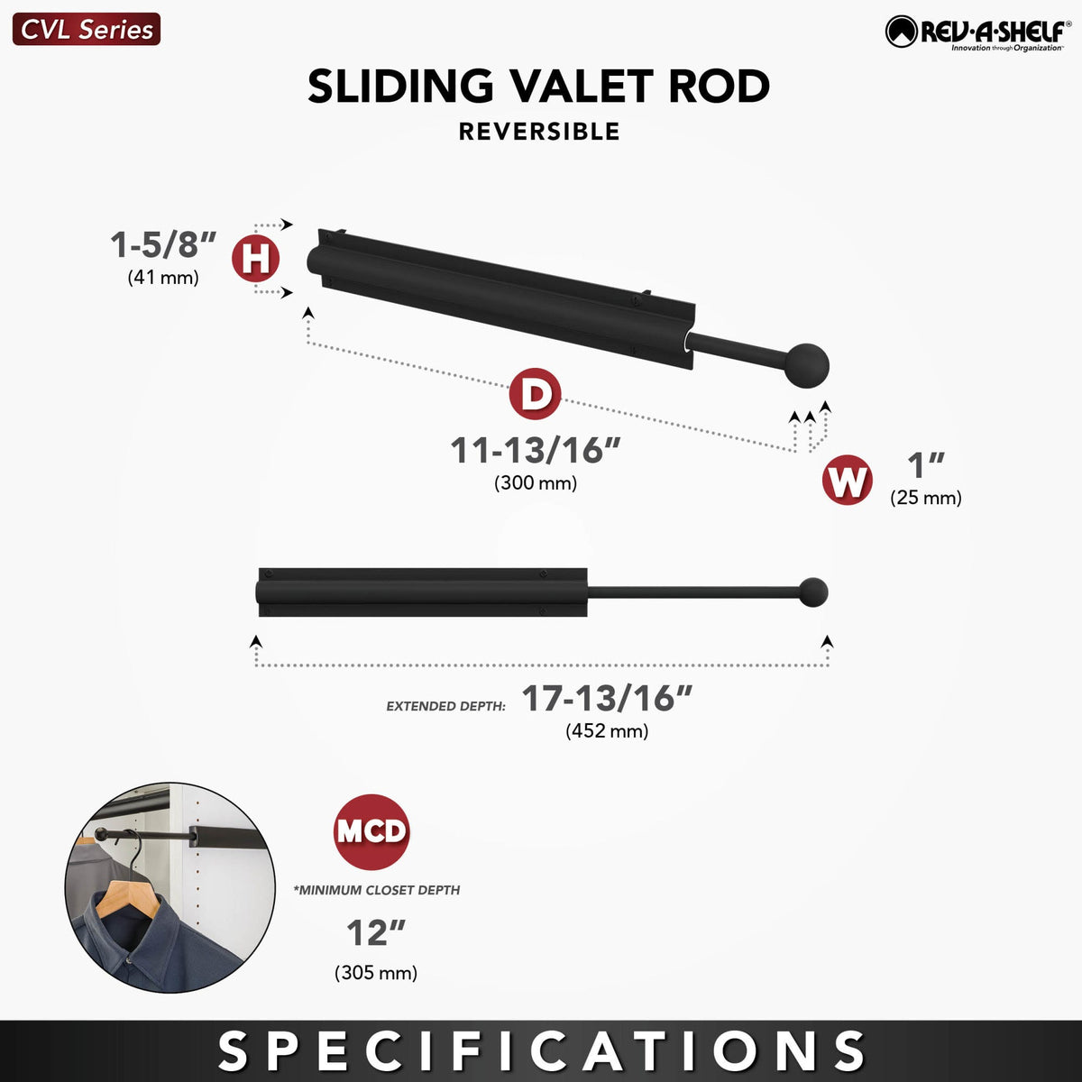 Rev-A-Shelf Standard Valet Rod