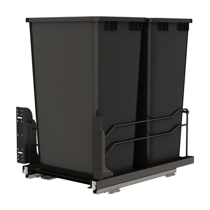 Rev-A-Shelf Steel Bottom Mount Pullout Waste Container with Soft-Close, Black, 18"