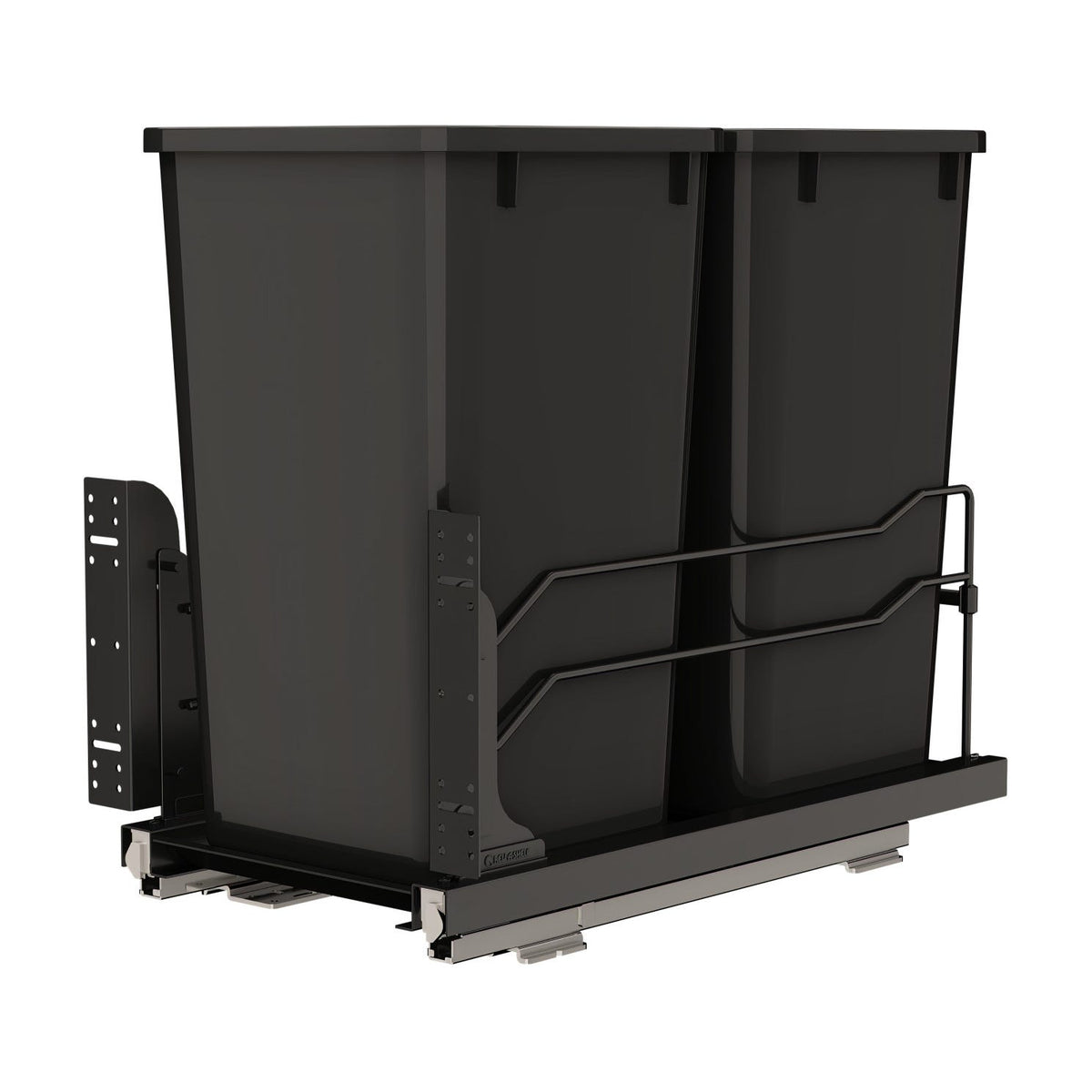 Rev-A-Shelf Steel Bottom Mount Pullout Waste Container with Soft-Close, Black, 15"