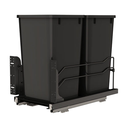 Rev-A-Shelf Steel Bottom Mount Pullout Waste Container with Soft-Close, Black, 15"