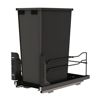 Rev-A-Shelf Steel Bottom Mount Pullout Waste Container with Soft-Close, Black, 15"