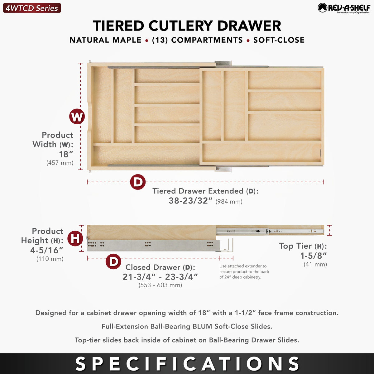 Rev-A-Shelf Tiered Cutlery Drawer, maple