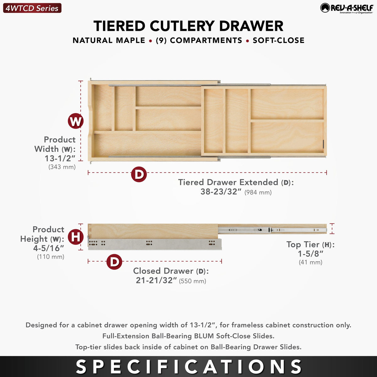 Rev-A-Shelf Tiered Cutlery Drawer, maple
