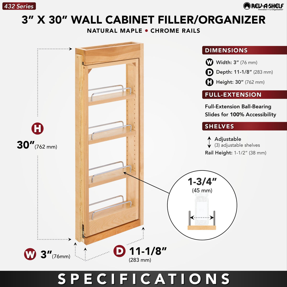 Rev-A-Shelf Tiered Wall Filler